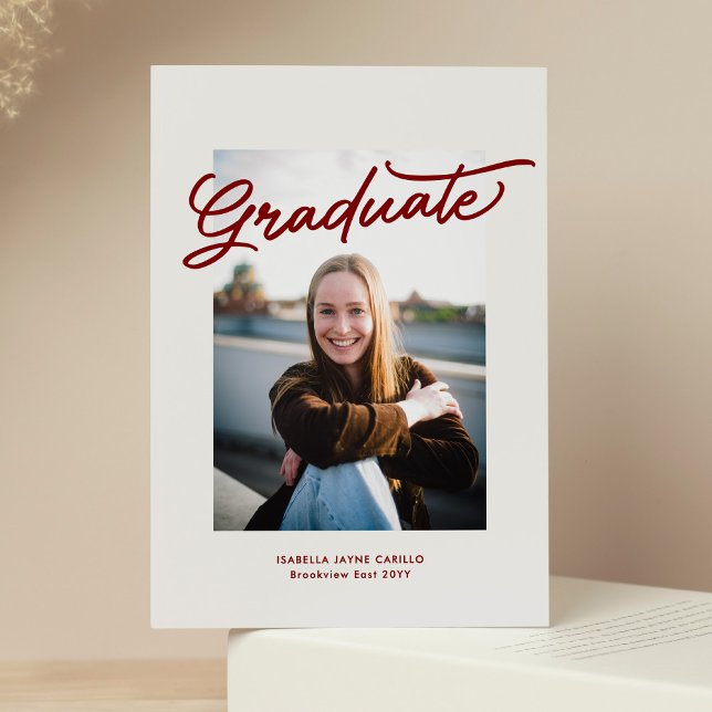 Simple trendy red graduate photo graduation invitation (Creator Uploaded)
