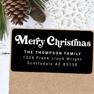 Simple Trendy Retro Black Christmas Return Address Label