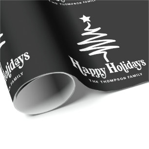 Simple Trendy Retro Black Personalised Holiday Wrapping Paper