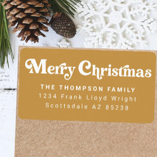 Simple Trendy Retro Gold Christmas Return Address Label