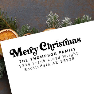 Simple Trendy Retro Merry Christmas Return Address Self-inking Stamp