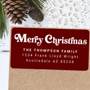 Simple Trendy Retro Red Christmas Return Address Label