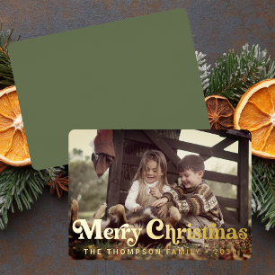 Simple Trendy Retro Typography Photo Christmas Foil Holiday Card