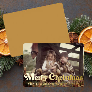 Simple Trendy Retro Typography Photo Christmas Foil Holiday Card