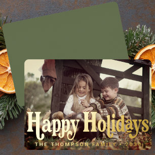 Simple Trendy Retro Typography Photo Christmas Foil Holiday Card
