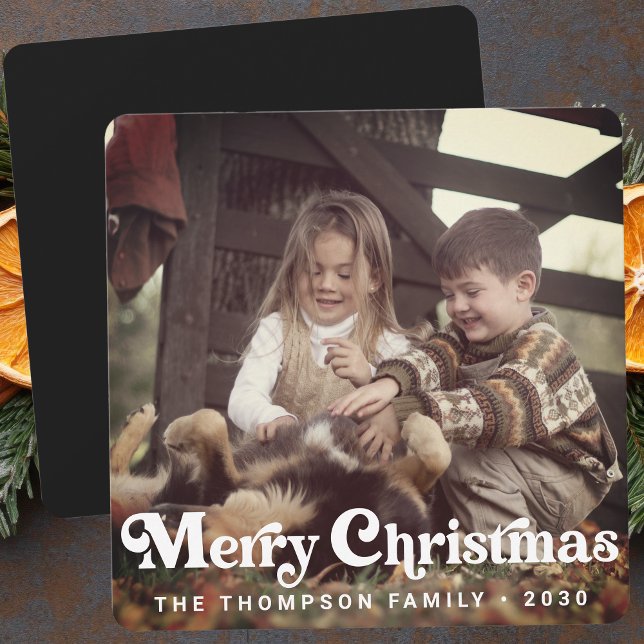 Simple Trendy Retro Typography Photo Christmas Holiday Card (Creator Uploaded)