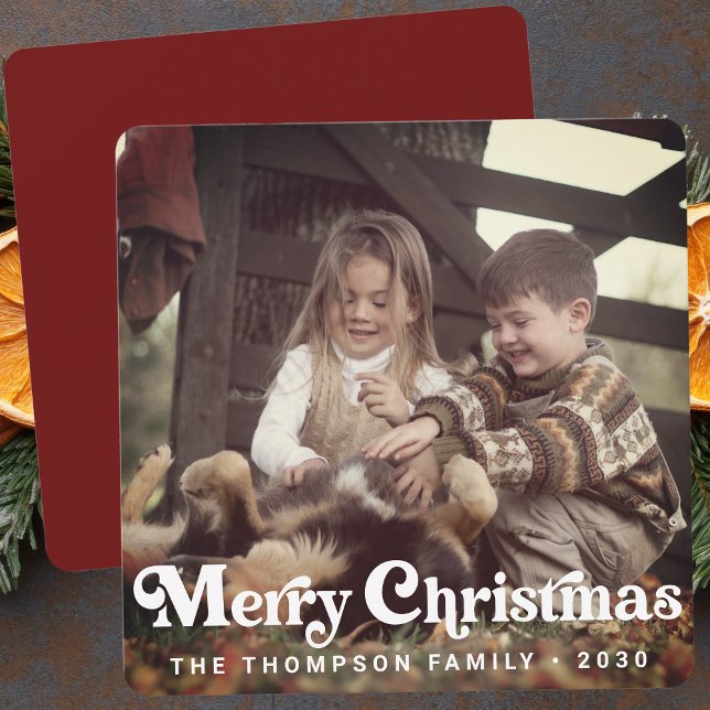Simple Trendy Retro Typography Photo Christmas Holiday Card (Creator Uploaded)