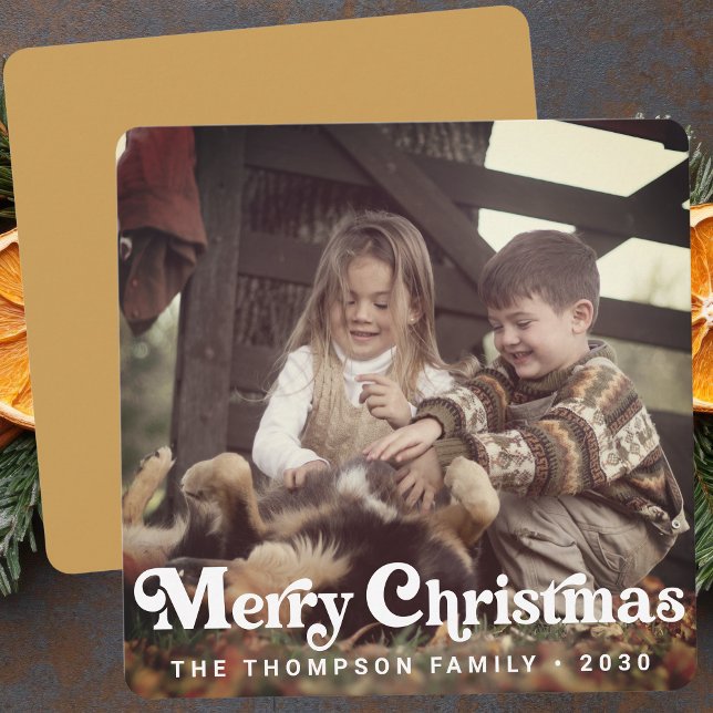 Simple Trendy Retro Typography Photo Christmas Holiday Card (Creator Uploaded)