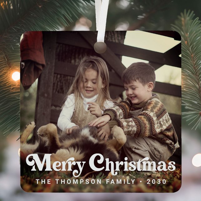 Simple Trendy Retro Typography Photo Christmas Metal Tree Decoration (Creator Uploaded)