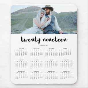 Simple Trendy Typography 2019 Photo Calendar Mouse Mat