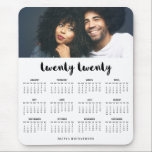 Simple Trendy Typography 2020 Photo Calendar Mouse Mat<br><div class="desc">This modern,  stylish 2020 calendar mouse pad features trendy script typography that says "twenty twenty",  personalised with your own name and photo.</div>