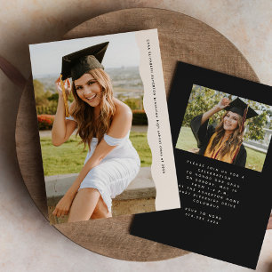 Simple trendy wavy edge photo graduation invitation