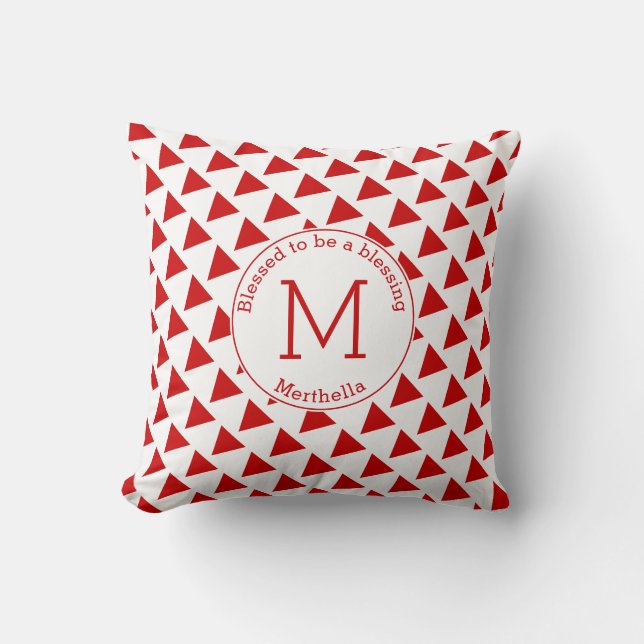 Simple Triangle Geometric Brick Red White Monogram Cushion (Front)