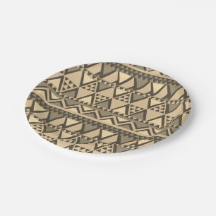 Simple Tribal Art Pattern Brown Paper Plate