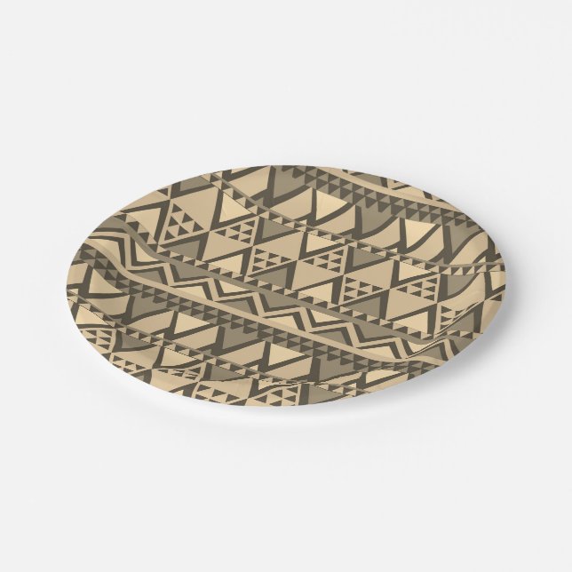 Simple Tribal Art Pattern Brown Paper Plate (Angled)