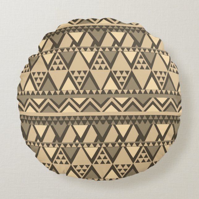 Simple Tribal Art Pattern Brown Round Cushion (Front)