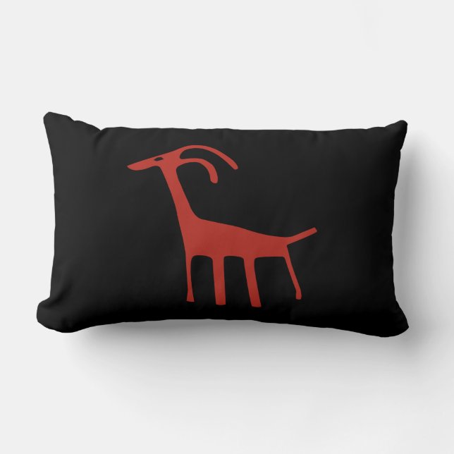 Simple Tribal Petroglyph Black and Red Goat Lumbar Cushion (Front)