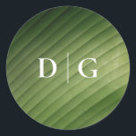 Simple Tropical Banana Leaf Monogram Wedding Classic Round Sticker<br><div class="desc">These simple,  stylish wedding envelope seals feature a banana leaf background,  along with two monogram initial text templates. Great for a beach or tropical themed wedding!</div>