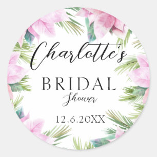 Simple, tropical, floral, Bridal Shower  Classic Round Sticker