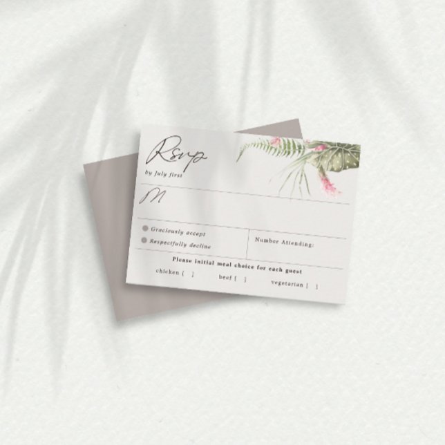 Simple Tropical Floral  Taupe Meal Choice RSVP Card (Creator Uploaded)