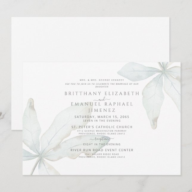 Simple Tropical Foliage Bride Parents Wedding Invitation (Front/Back)