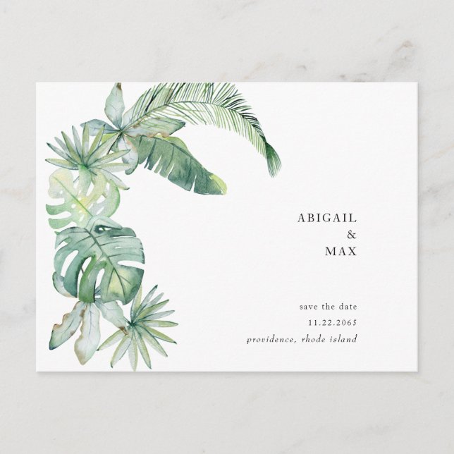 Simple Tropical Foliage Wedding Save the Date Announcement Postcard (Front)