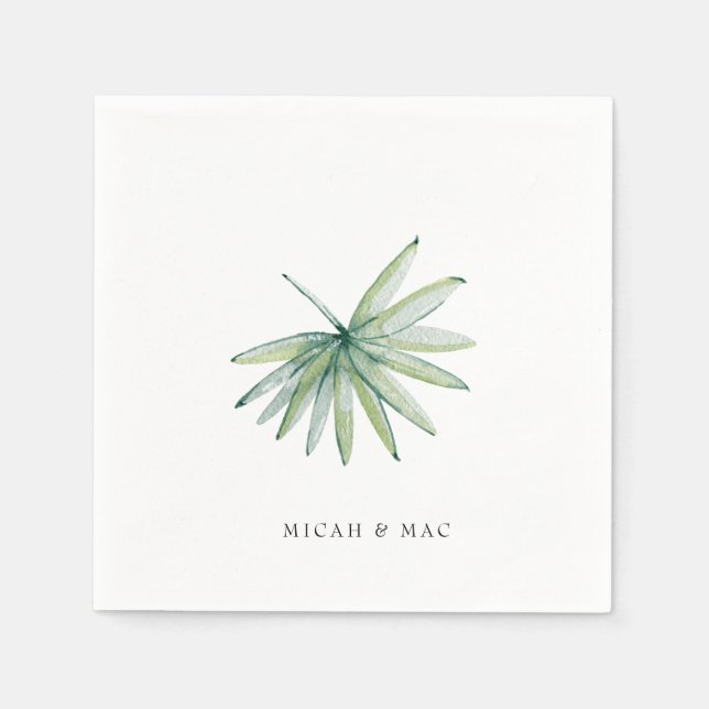 Simple Tropical Frond Beach Wedding Cocktail Napkin (Front)