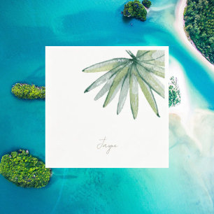 Simple Tropical Frond Personalised Cocktail Napkin