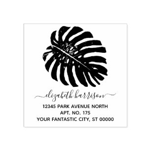 Simple Tropical Monstera Leaf Return Address Rubber Stamp