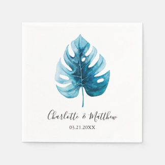 Simple Tropical Monstera Leaf Wedding Napkin