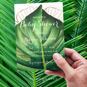 Simple Tropical Wild Greenery Gold Baby Shower Invitation