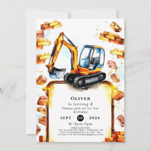 Simple Truck Construction Birthday Invitation