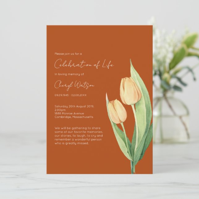 Simple Tulip Celebration of Life Funeral Invitation (Standing Front)