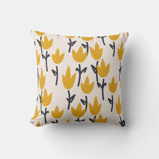 Simple Tulip Flower Fabric Print Cushion (Front)