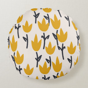Simple Tulip Flower Fabric Print Round Cushion