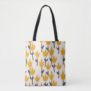 Simple Tulip Flower Fabric Print Tote Bag
