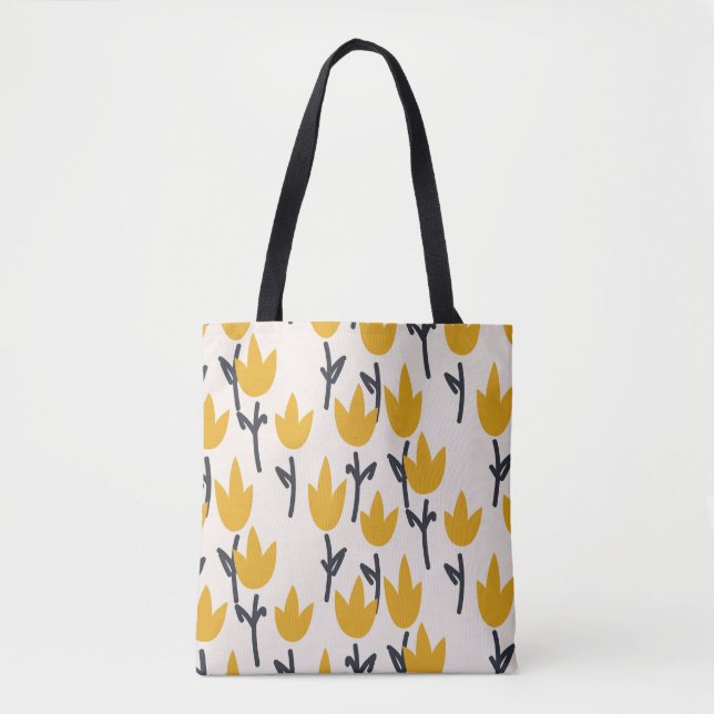 Simple Tulip Flower Fabric Print Tote Bag (Front)