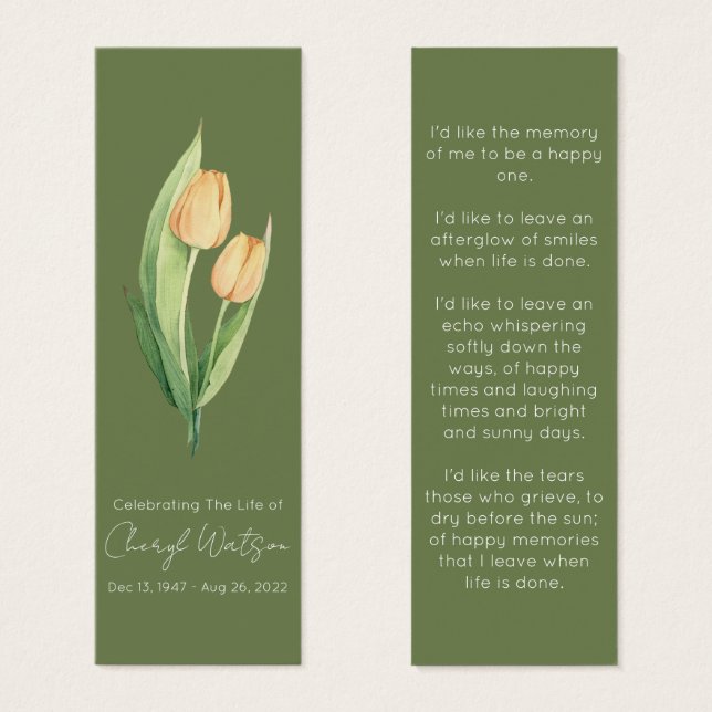 Simple Tulip Funeral Memorial Bookmark (Front & Back)