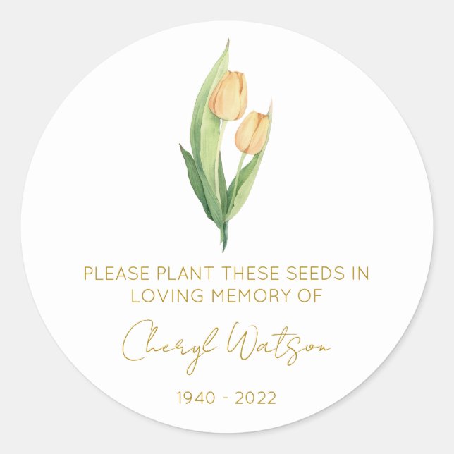 Simple Tulip Memorial Seed Packet Classic Round Sticker (Front)