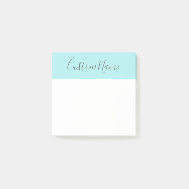 Simple Turquoise Background and Dim Grey Name Post-it Notes (Front)