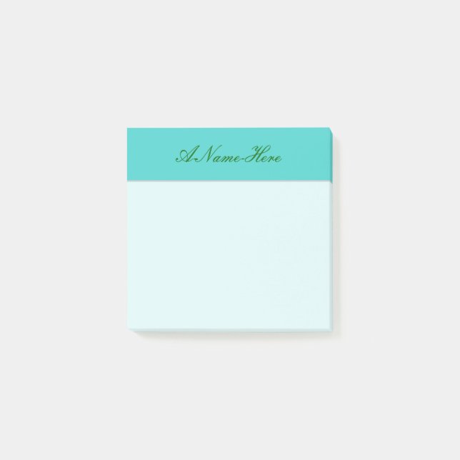 Simple Turquoise Background w/ Dark Green Name Post-it Notes (Front)