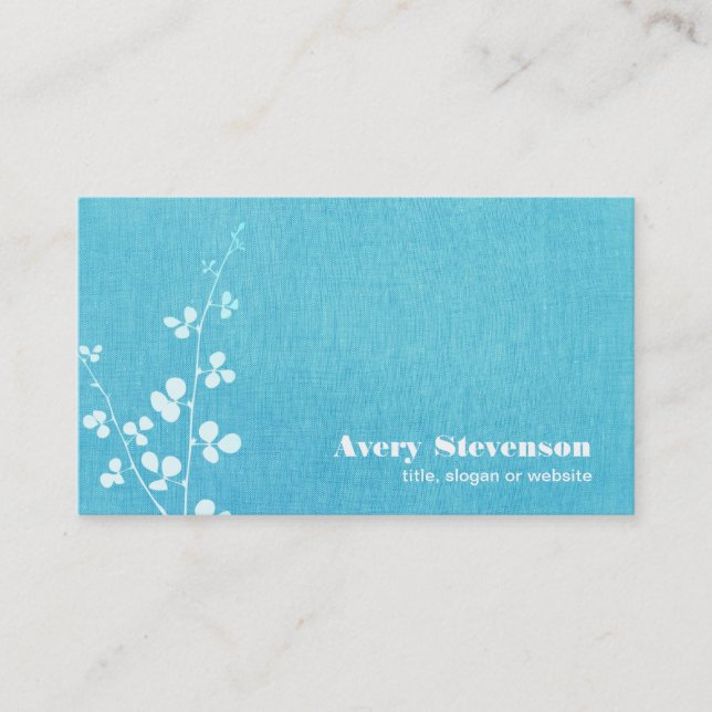 Simple Turquoise Blue Linen Look Business Card (Front)