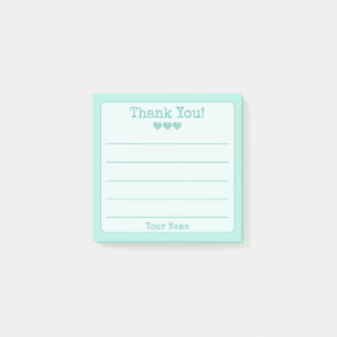 Simple Turquoise Blue Your Name Thank You Post-it Notes