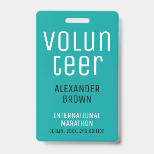 Simple Turquoise Event Volunteer QR Code Name ID Badge