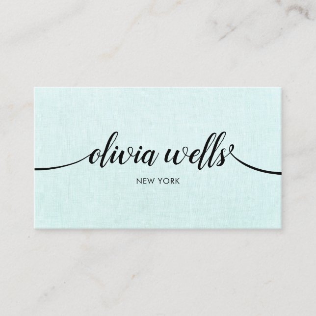Simple Turquoise Handwritten Script Beauty Salon Business Card (Front)