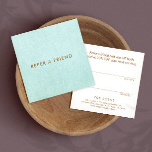 Simple Turquoise Linen Customer Referral Card