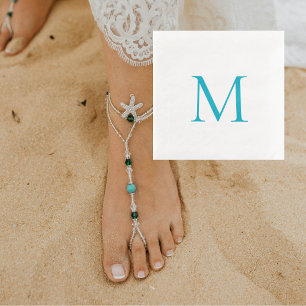Simple Turquoise Monogram Paper Napkin