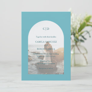Simple Turquoise Photo Arch Modern Wedding Invitation