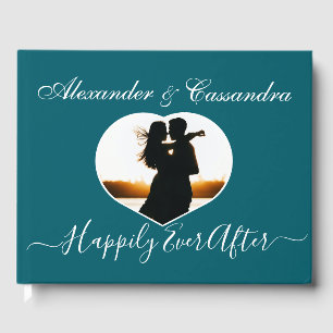 Simple Turquoise Teal Blue Photo Wedding Guest Book