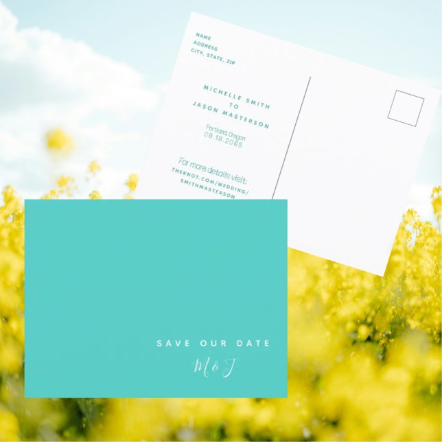 Simple Turquoise Wedding Save the Date Postcard (Creator Uploaded)